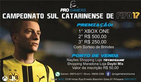 Inscrições abertas para o primeiro Campeonato Sul Catarinense de FIFA 17