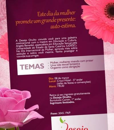 Palestra motivacional gratuita no Dia Internacional da Mulher 