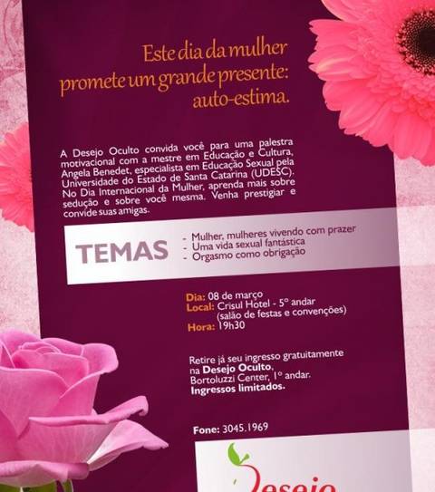 Palestra motivacional gratuita no Dia Internacional da Mulher 