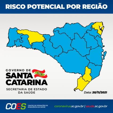 Matriz de risco aponta 13 regiões no nível moderado e quatro no nível alto