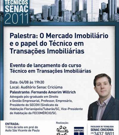 Senac promove palestra: O Mercado Imobiliário e o papel do Técnico em Transações Imobiliárias