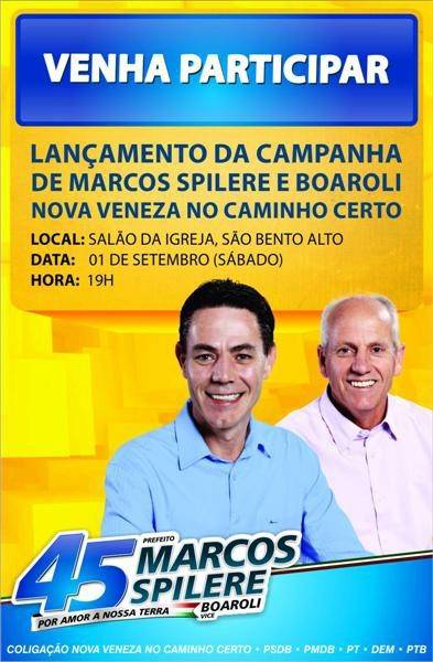 Spilere e Boaroli lançam campanha neste sábado