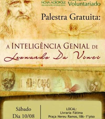 Nova Acrópole promove palestra sobre Leonardo Da Vinci e livro comentado sobre o Senhor Dos Anéis neste sábado