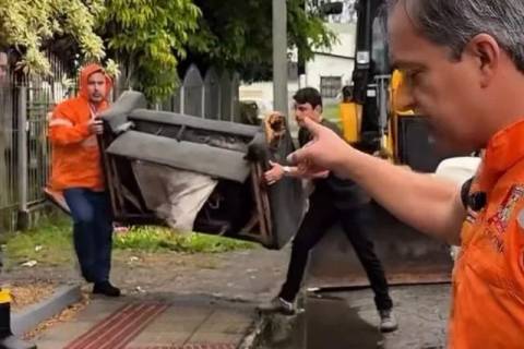 Sofá é abandonado em rua de Criciúma e prefeito faz novo apelo aos moradores