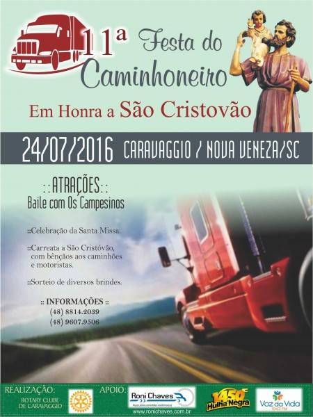 Festa em honra a São Cristóvão reunirá caminhoneiros no Caravaggio