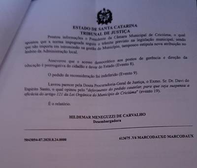 Justiça concede liminar sobre preenchimento de cargos de diretores em escolas municipais de Criciúma