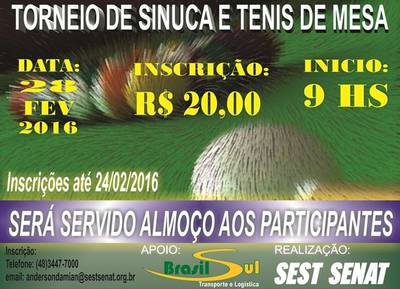 Inscrições abertas para torneio no Sest/Senat