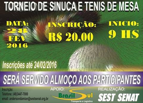 Inscrições abertas para torneio no Sest/Senat
