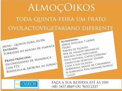 Almoçoikos: Almoço Vegetariano Das Quintas