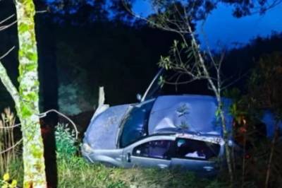Siderópolis: idosa fica ferida após carro sair da pista e colidir em árvores