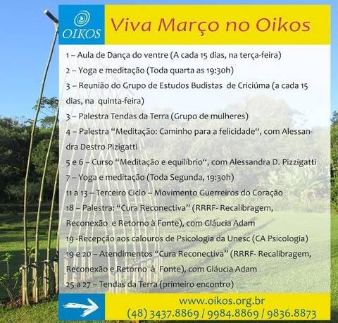 Agenda Do Mês De Março 2016 - Oikos Lar De Encontr