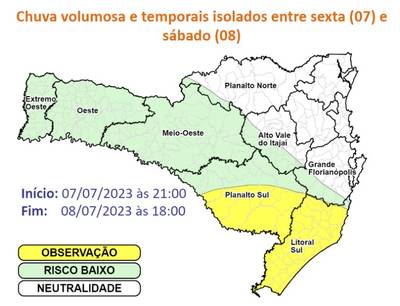 Sul pode ter chuva volumosa e temporais isolados entre esta sexta e sábado
