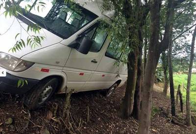 Após colidir em árvore, homens que furtaram van abandonam veículo