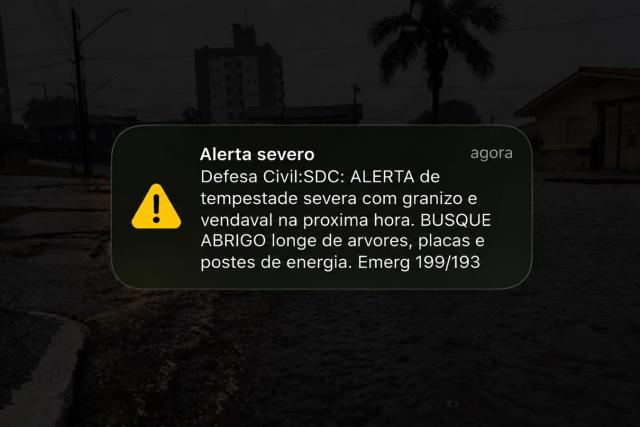 Moradores recebem alerta nos celulares e Defesa Civil projeta risco alto de granizo em Criciúma