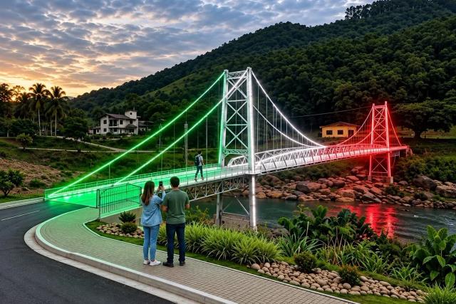 Mini Ponte Hercílio luz feita com 70% da estrutura original será atração no Sul de SC