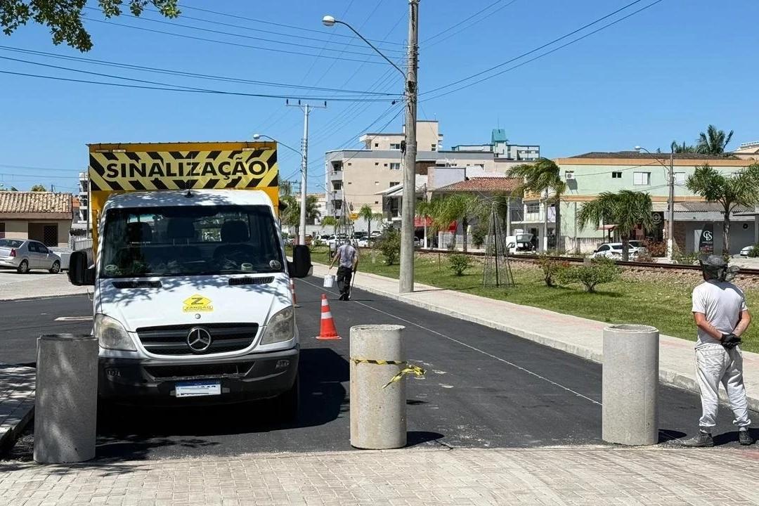 Pintura de faixas na região Central exige atenção dos motoristas em Morro da Fumaça