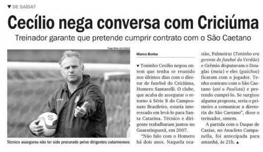Via jornal, Toninho Cecílio descarta o Tigre