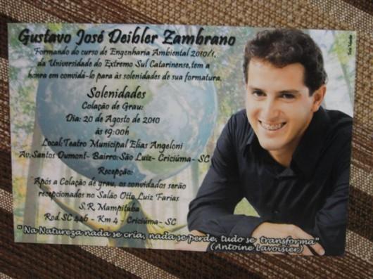 Formatura em Engenharia Ambiental de Gustavo José  Deibler Zambrano