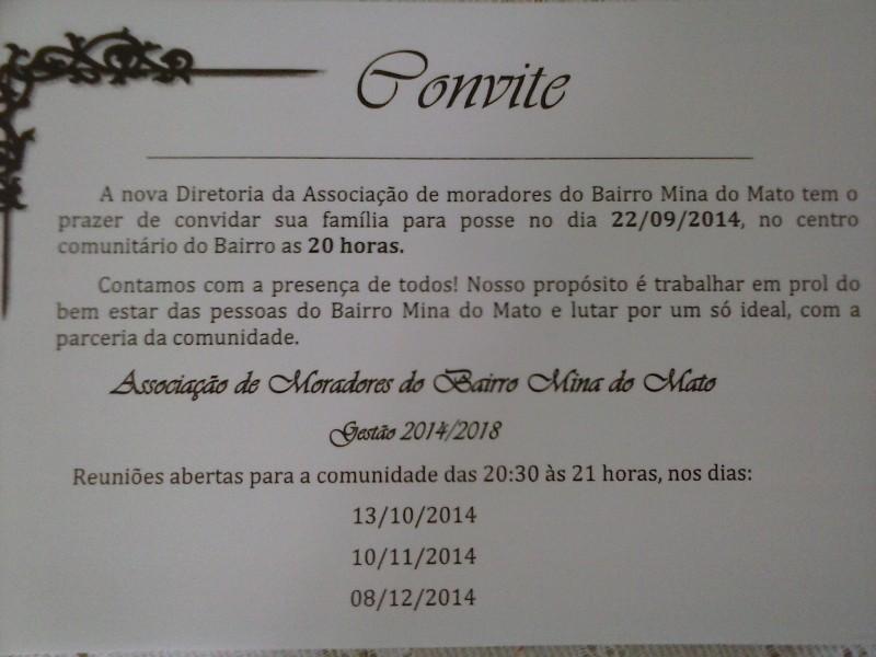Convite Posse Associação Moradores Mina Do Mato