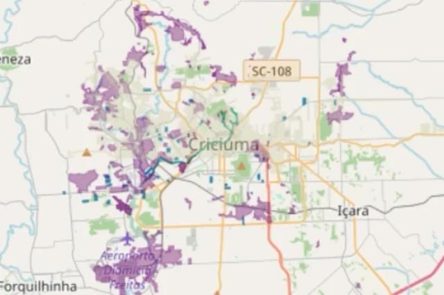 Mapa mostra bairros com maior risco de alagamentos em Criciúma