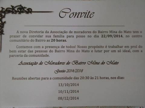 Convite Posse Associação Moradores Mina Do Mato
